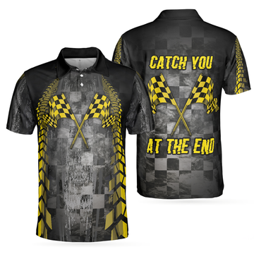 Catch You At The End Racing Short Sleeve Polo Shirt, Checker Pattern Race Polo Shirt, Best Racer Shirt For Men