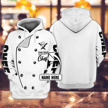 FUNSTUFFPRINT Chef Personalized Name White Unisex 3D Hoodie and Zip Hoodie