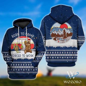 FUNSTUFFPRINT Christmas Born To Camp Forced To Work Camping 3D Hoodie and Zip Hoodie