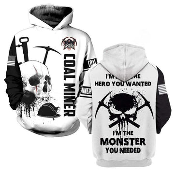 FUNSTUFFPRINT Coal Miner Shirts Unique Coal Miner Im Not The Hero You Wanted 3D Hoodie and Zip Hoodie