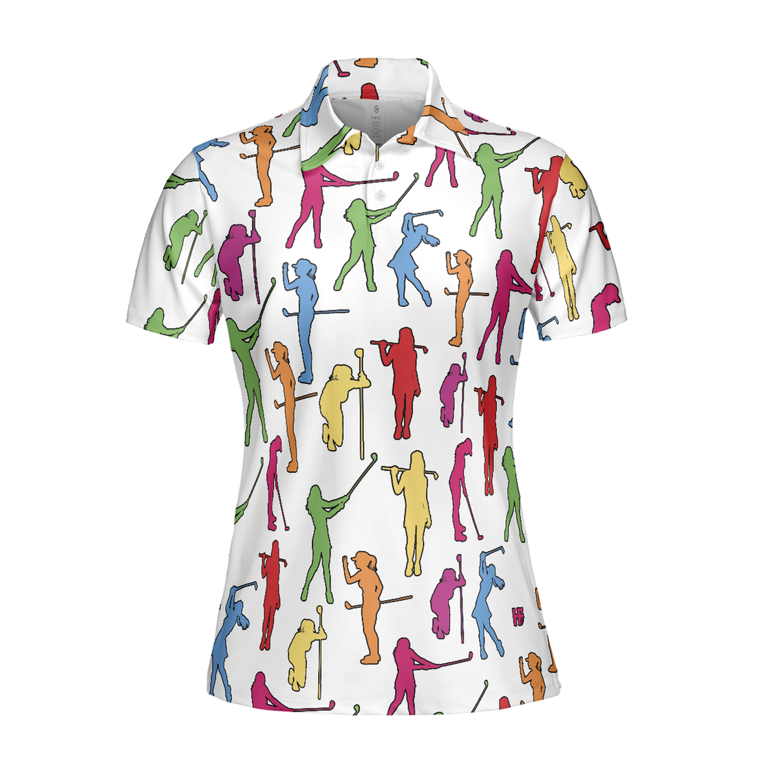 Colorful Female Golfer Short Sleeve Women Polo Shirt, White Golf Shirt For Ladies, Unique Female Golf Gift