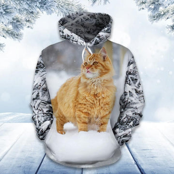 FUNSTUFFPRINT Cool Golden Cat Snow Winter Cat Lover Cat Shirt Funny Cat Shirts Cat 3D Hoodie and Zip Hoodie