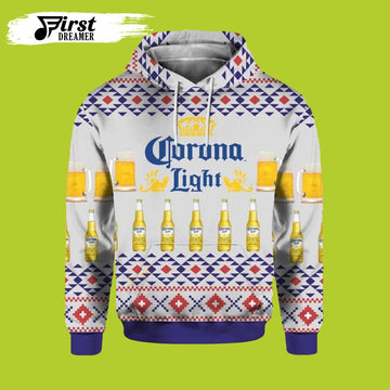 FUNSTUFFPRINT Corona Light Beer Ugly Christmas 3D Hoodie and Zip Hoodie
