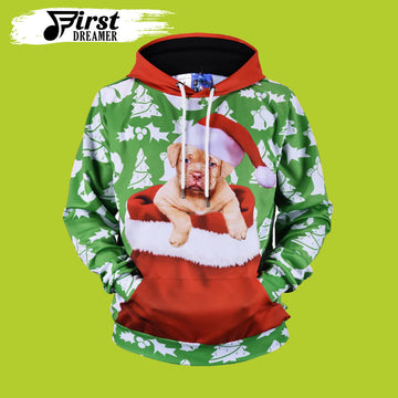 FUNSTUFFPRINT Cute Christmas Dog Icon Dog Christmas 3D Hoodie and Zip Hoodie