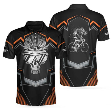 Cycling Skeleton Short Sleeve Polo Shirt, Black Skull Cyclist Shirt For Men