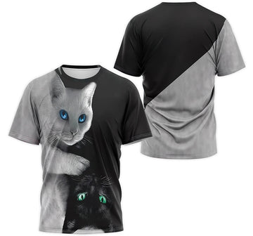 FUNSTUFFPRINT Personalized T-Shirt, Hoodie - Lunisolar White Cat Cat 3D T-shirt