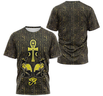 FUNSTUFFPRINT Personalized T-Shirt, Hoodie - Ancient Egyptian Hieroglyphic Pattern Ankh Cruz Bastet 3D T-shirt