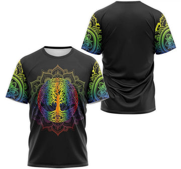 FUNSTUFFPRINT Personalized T-Shirt, Hoodie - Multicolor Tree Mandala 3D T-shirt