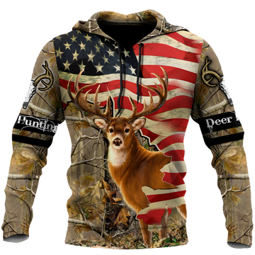 FUNSTUFFPRINT Deer Hunting America Flag 3D Hoodie and Zip Hoodie