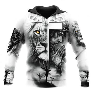 FUNSTUFFPRINT Jesus And Lion 3D Hoodie and Zip Hoodie