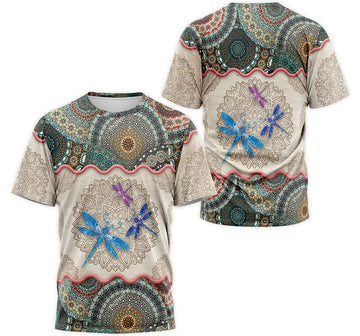 FUNSTUFFPRINT Personalized T-Shirt, Hoodie - Dragonfly Floral Mandala 3D T-shirt