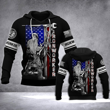 FUNSTUFFPRINT DH IRONWORKER FLAG 3D Hoodie and Zip Hoodie