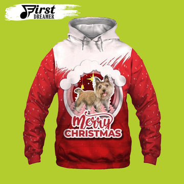 FUNSTUFFPRINT Dog Cairn Terrier Merry Christmas Dog Christmas 3D Hoodie and Zip Hoodie