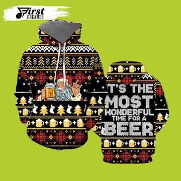 FUNSTUFFPRINT Drink Beer With Santa Christmas 3D Hoodie and Zip Hoodie