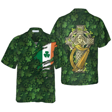 Saint Patrick's Day Shamrock Celtic Cross Harp Irish Hawaiian Shirt