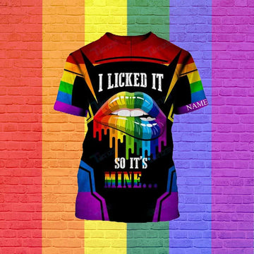Personalized Rainbow Lip I Licked It So It's Mine 3D T-Shirt, Pride 3D Shirt For Gaymer, Gift For Lesbian