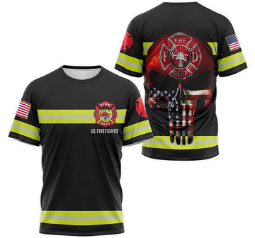 FUNSTUFFPRINT Personalized T-Shirt, Hoodie - Skull American Flag Firefighter Costume 3D T-shirt