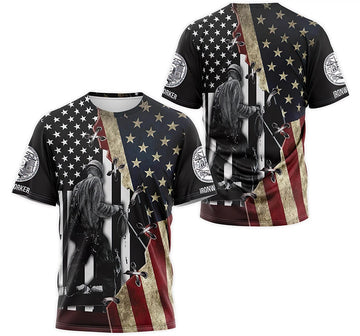 FUNSTUFFPRINT Personalized T-Shirt, Hoodie - Ironworker American Us Flag 3D T-shirt