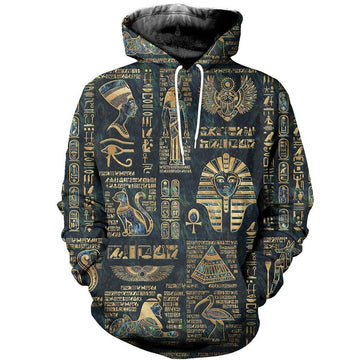 FUNSTUFFPRINT Egyptian Hieroglyphs And Deities 3D Hoodie and Zip Hoodie
