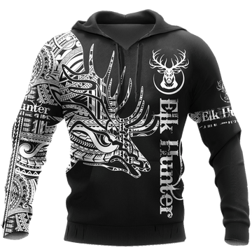FUNSTUFFPRINT Elk Hunting Black And White High 3D Hoodie and Zip Hoodie