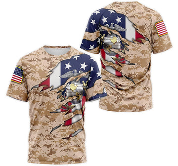 FUNSTUFFPRINT Personalized T-Shirt, Hoodie - Us Marine Corps Veteran American Flag Camo 2 3D T-shirt