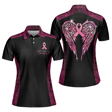 Faith Hope Love Angel Wings Breast Cancer Awareness Short Sleeve Women Polo Shirt, Pink Awareness Ribbon Polo Shirt For Ladies