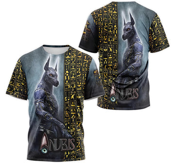 FUNSTUFFPRINT Personalized T-Shirt, Hoodie - God Anubis Red Eyes Ancient Egyptian Hieroglyphic 3D T-shirt