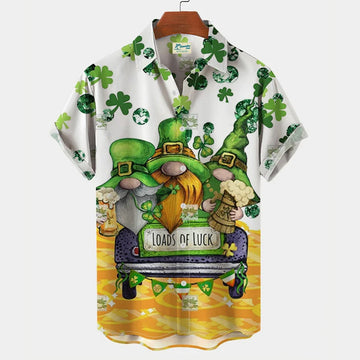 St Patrick's day shirt, Load of Luck gnome hawaiian shirt, Shamrock hawaiian shirt, Irish shirt