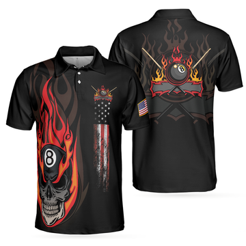 Flame Skull Billiards Pool Polo Shirt, American Flag Billiards Polo Shirt, Gift For Pool Players