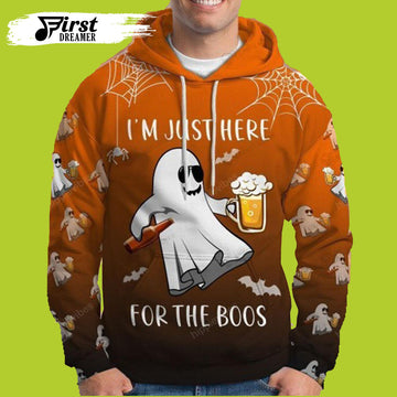 FUNSTUFFPRINT Ghost And Beer I Am Just Here For The Boos 3D Hoodie and Zip Hoodie