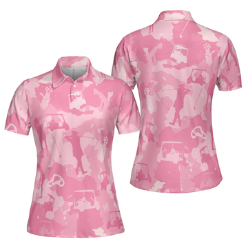 Golf Girl Camouflage V2 Short Sleeve Women Polo Shirt, Pink Camo Golf Shirt For Ladies, Cool Golf Gift For Women