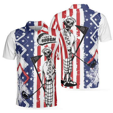 Golf I Like It Rough American Flag Polo Shirt, Argyle Pattern Skeleton Golfing Polo Shirt, Funny Golf Shirt For Men