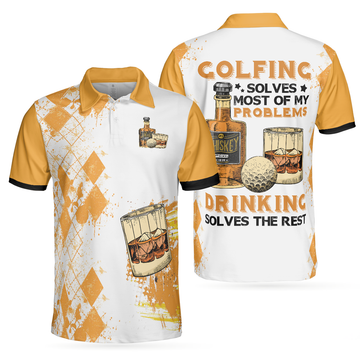 Golfing And Drinking Solve My Problems Polo Shirt, Argyle Pattern Whisky Polo Shirt, Wine Golf Shirt For Men