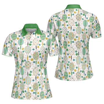 Green And Golden Tennis Pattern Short Sleeve Women Polo Shirt