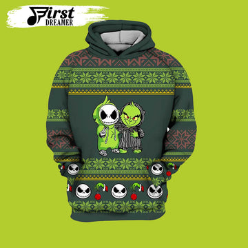 FUNSTUFFPRINT Grinch Jack Skellington Grinch 3D Hoodie and Zip Hoodie
