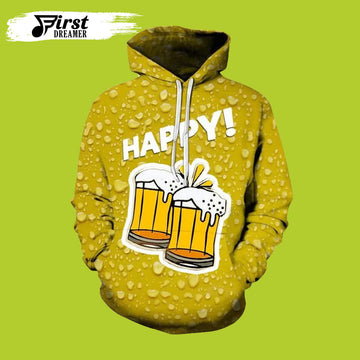 FUNSTUFFPRINT Happy Beer Two Glasses Of Beer Blob 3D Hoodie and Zip Hoodie
