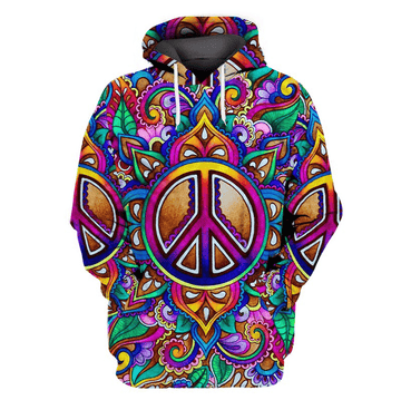 FUNSTUFFPRINT Hippie Colorful Peace Sign 3D Hoodie and Zip Hoodie