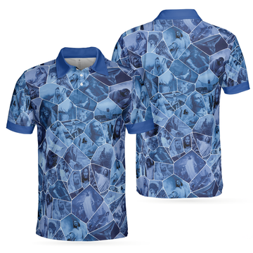 Holy Blue Stained Glass Polo Shirt, Blue Jesus Gallery Polo Shirt, Best Christian Shirt For Men