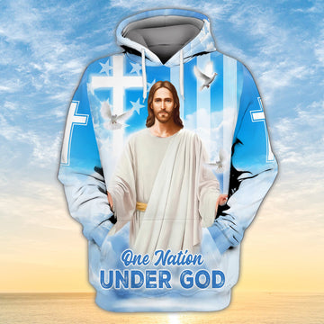 FUNSTUFFPRINT One Nation Under God Christian Gift 3D Hoodie and Zip Hoodie