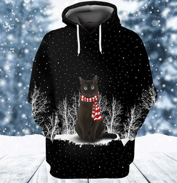 FUNSTUFFPRINT Black Cat And Winter Night 3D Hoodie and Zip Hoodie