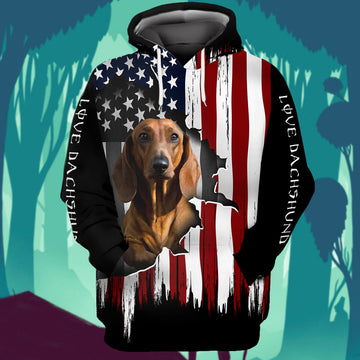 FUNSTUFFPRINT Dachshund Flag American 3D Hoodie and Zip Hoodie