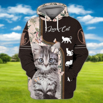 FUNSTUFFPRINT Kittens Pink Love Cats 3D Hoodie and Zip Hoodie
