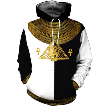 FUNSTUFFPRINT Horus Egyptian God Black And White 3D Hoodie and Zip Hoodie