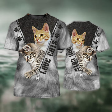 FUNSTUFFPRINT 3D All Over Print Love CaT-Shirt, Unisex Cat T-Shirt, Faith Hope Love Ca3D T-shirt