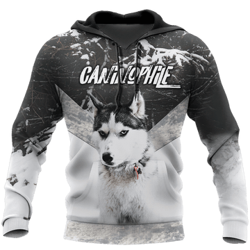 FUNSTUFFPRINT Husky Black And White Unique Design 3D Hoodie and Zip Hoodie