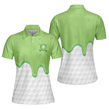 Ice Cream Melting On Golf Ball Cone Golf Short Sleeve Women Polo Shirt