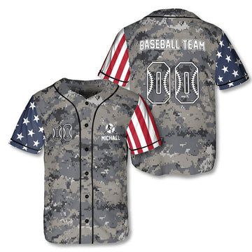 Custom Personalized Baseball American Camo Patriot 3D All Over Print Baseball Jersey Shirt
