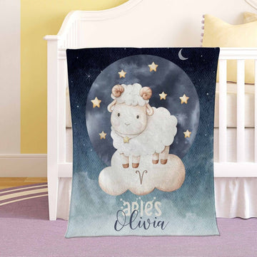 FUNSTUFFPRINT Custom Aries Zodiac Nursery Blanket Personalized Horoscope Baby Blanket Birthday Gift Celestial Blanket Kids Custom Name Blanket Baby Shower Gift