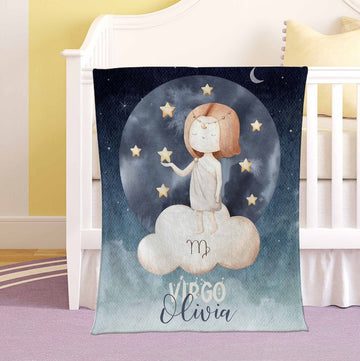 FUNSTUFFPRINT Custom Virgo Zodiac Nursery Blanket Personalized Horoscope Baby Blanket Birthday Gift Celestial Blanket Kids Custom Name Blanket Baby Shower Gift
