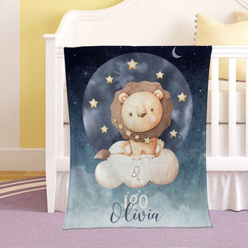 FUNSTUFFPRINT Custom Leo Zodiac Nursery Blanket Personalized Horoscope Baby Blanket Birthday Gift Celestial Blanket Kids Custom Name Blanket Baby Shower Gift